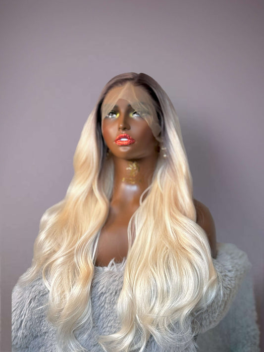 Icy 26” Ash Root Platinum Blonde Body Wave Wig - Sedna Wigs