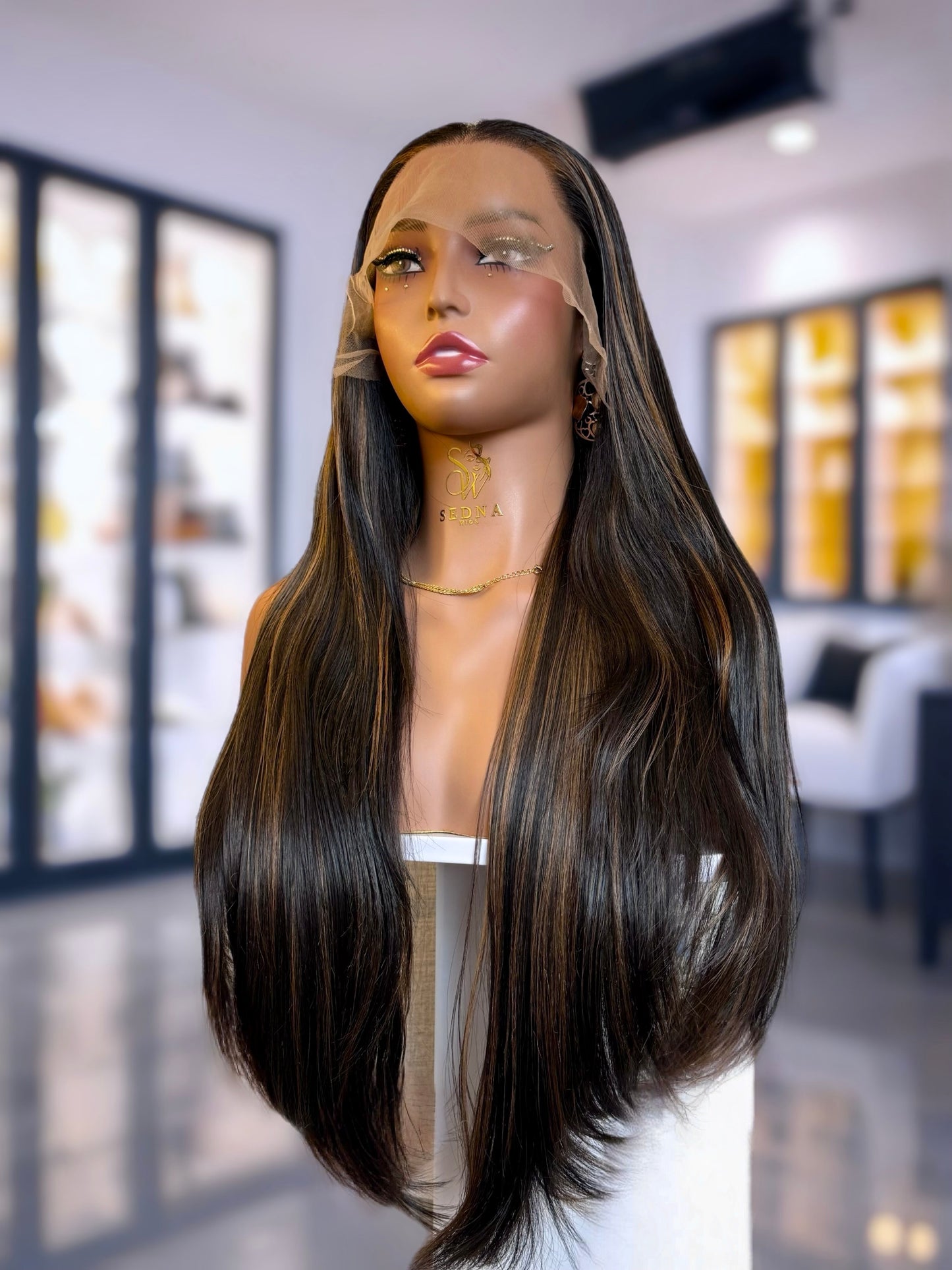 Selene 22” Layered Cut 13x6 Lace Front with Brown Ombre Highlights