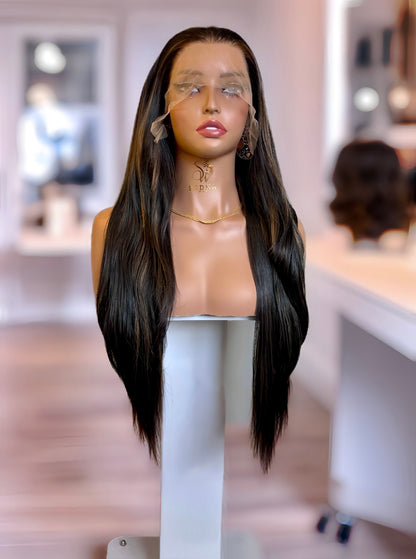 Selene 22” Layered Cut 13x6 Lace Front with Brown Ombre Highlights