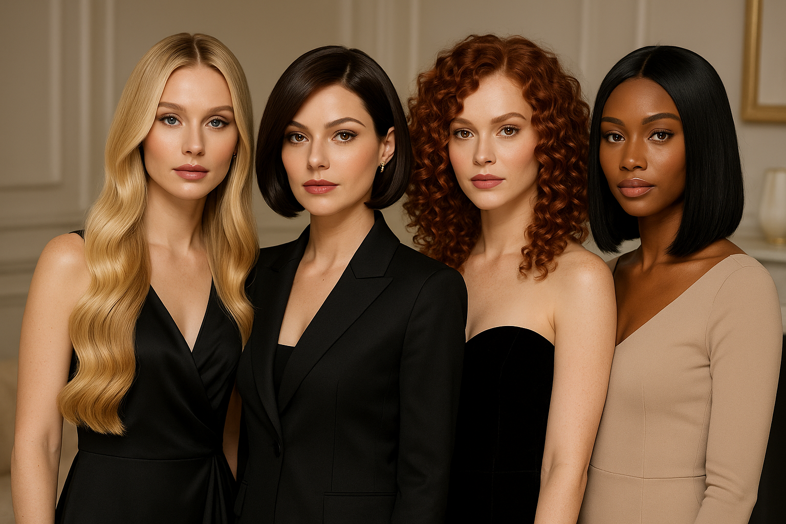 4 Models wearing luxury wigs