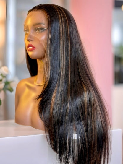 Selene 22” Layered Cut 13x6 Lace Front with Brown Ombre Highlights