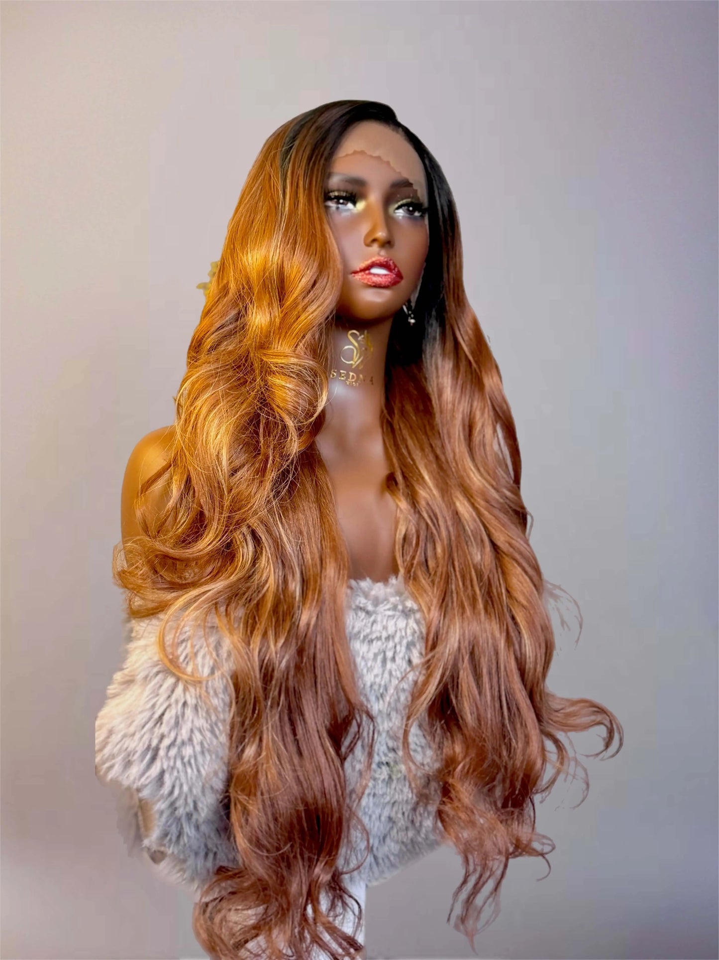 Aria 30" caramel honeyombre wig Premium Synthetic Wig Sedna Wigs