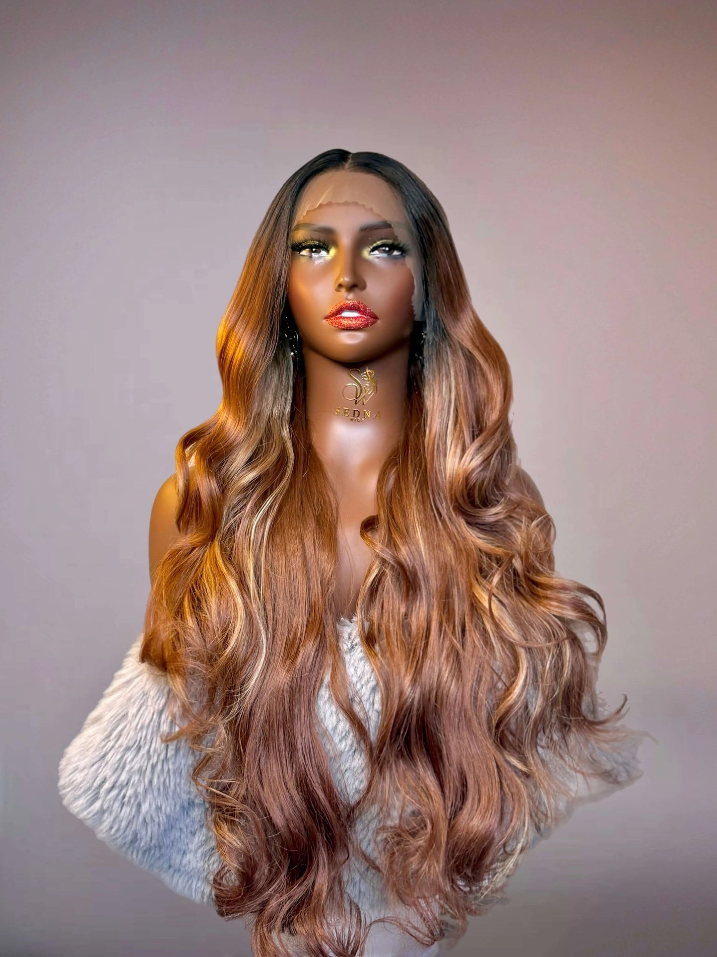 Aria 30" caramel honeyombre wig Premium Synthetic Wig Sedna Wigs