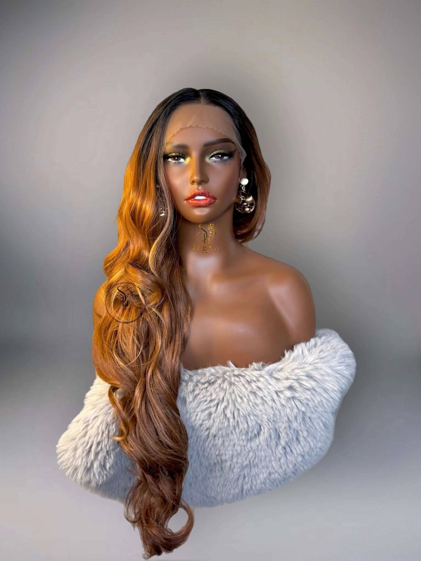 Aria 30" caramel honeyombre wig Premium Synthetic Wig Sedna Wigs