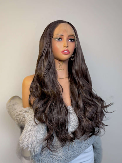 Aura 26" Chocolate Brown Body Wave Lace Front Wig. - Sedna Wigs