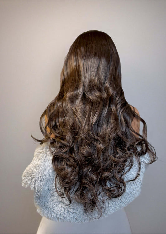 Aura 26" Chocolate Brown Body Wave Lace Front Wig. - Sedna Wigs
