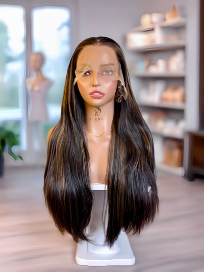 Selene 22” Layered Cut 13x6 Lace Front with Brown Ombre Highlights