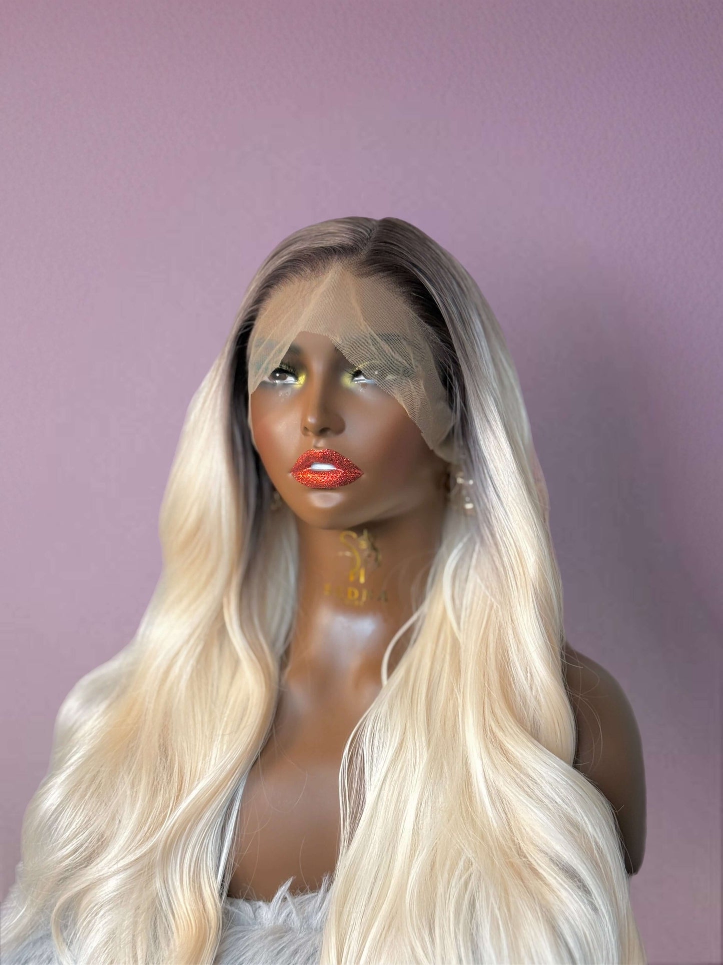 Icy 26” Ash Root Platinum Blonde Body Wave Wig - Sedna Wigs