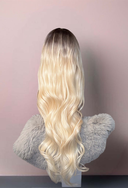 Icy 26” Ash Root Platinum Blonde Body Wave Wig - Sedna Wigs