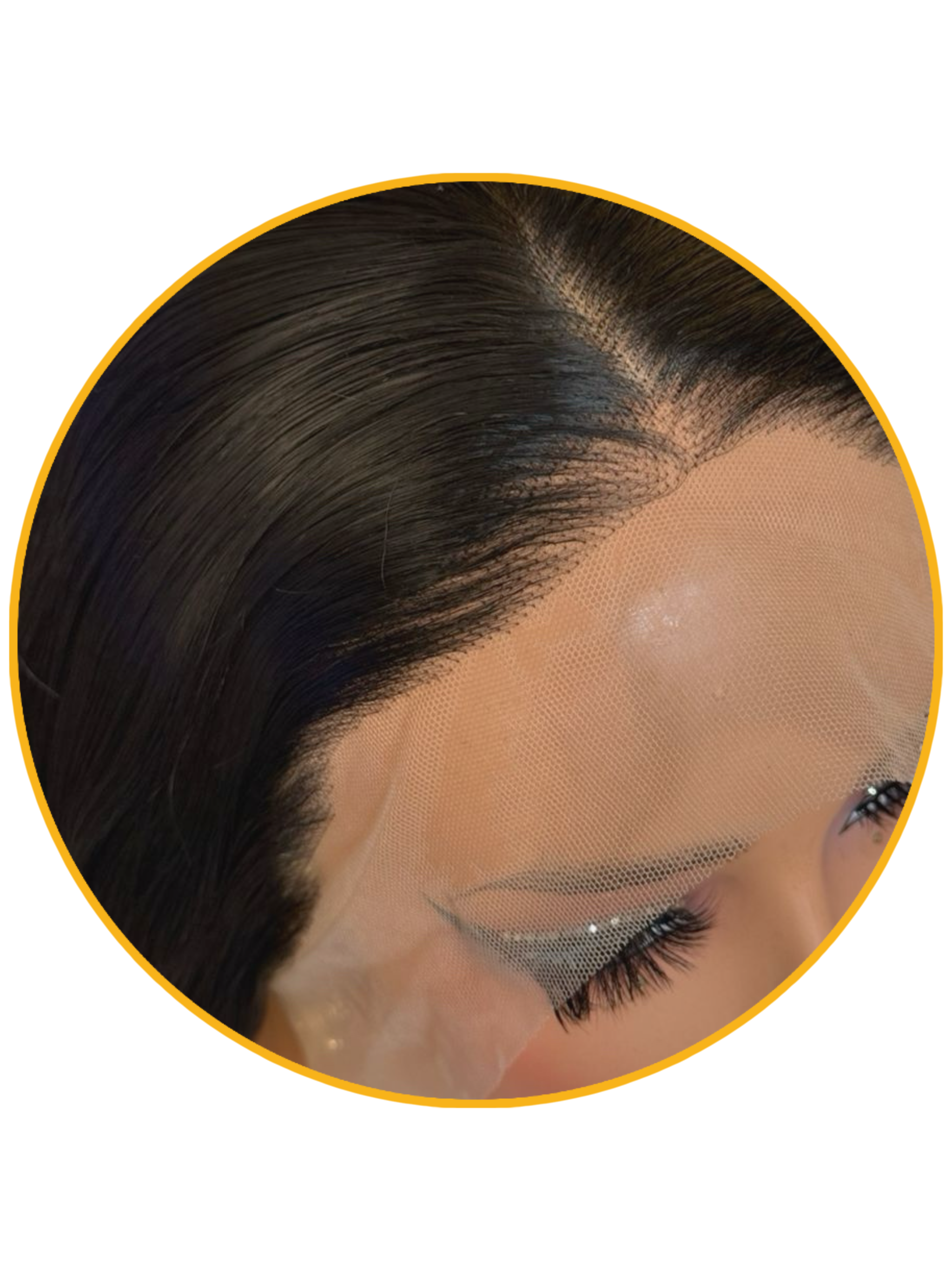 Close-up of Sedna lace wig focusing on the hairline and front section.