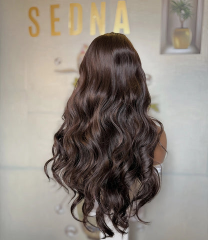 Zara realistic preplucked lace wig Premium Synthetic Hair Dark brown Premium Synthetic Wig Sedna Wigs