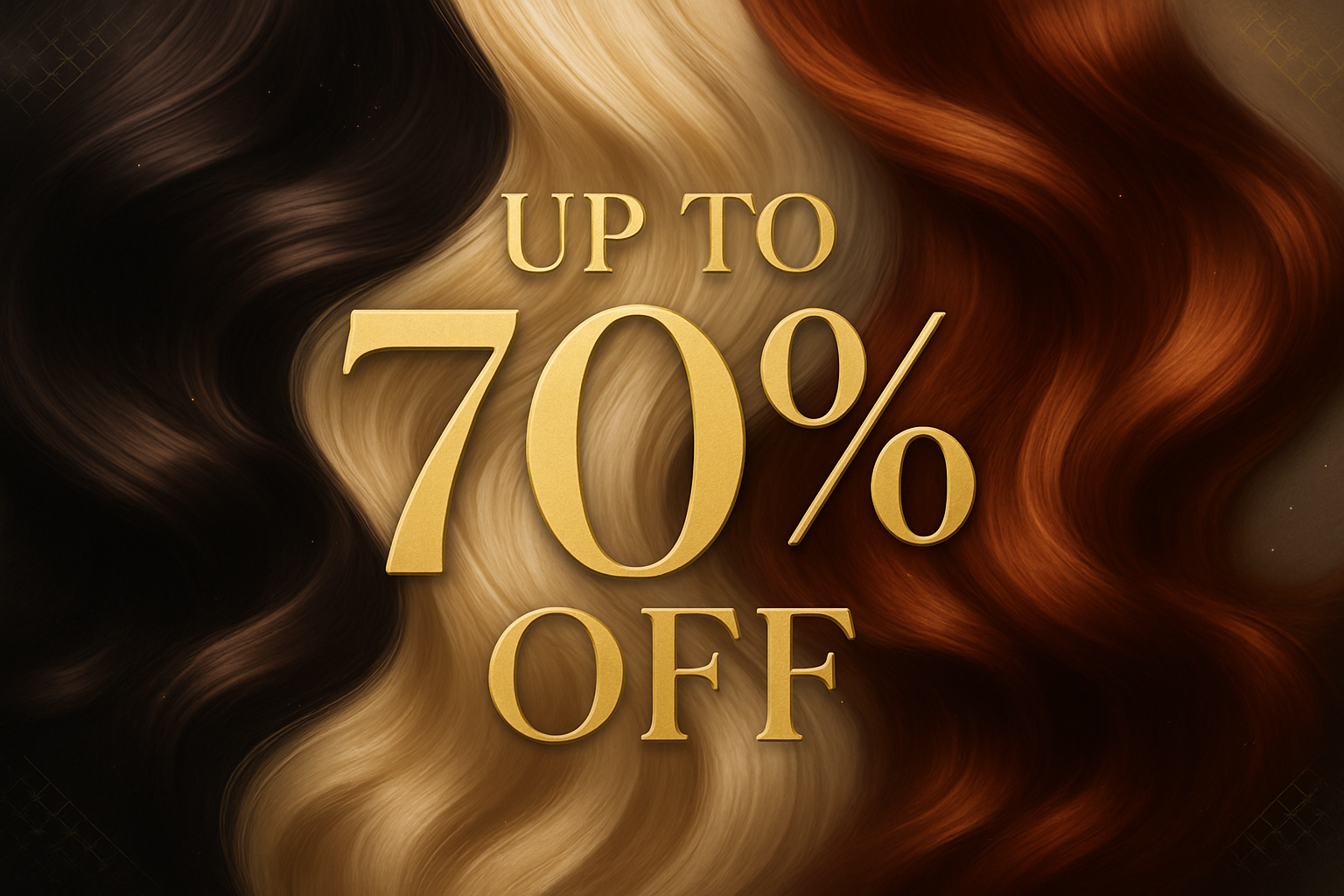 Luxurious wig-inspired sales banner with up to 70% off